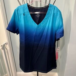 Koi Lite Reform Ombre Women Scrub Top Electric Navy Blue Small S Slim fit NWT
